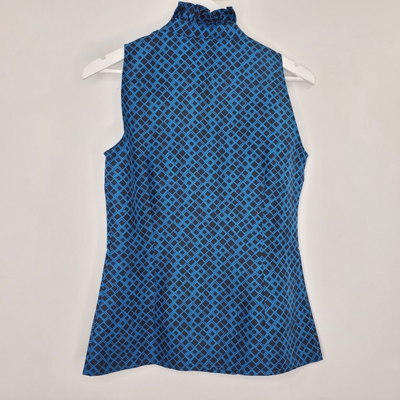 Tory Burch Blue Silk Sleeveless Top Half Button Up Lizzard Print NEW - Picture 3 of 5